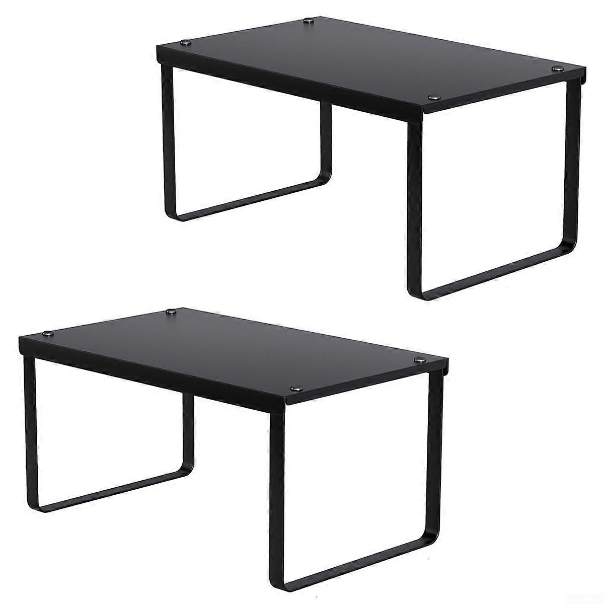 Kitchen Cabinet Organizer Shelf Set 2Piece Stackable Iron Spice Racks, Countertop SpaceSaving Black