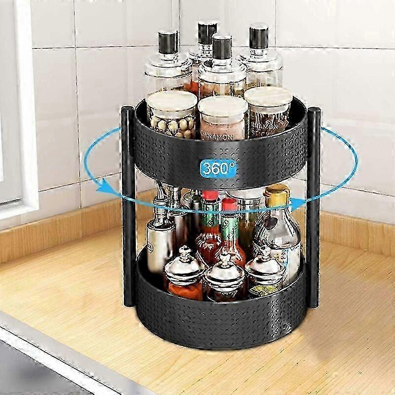 Large Black 2-Tier Lazy Susan Organizer with 360° Free Rotation and High-quality Stainless Steel Material for Effortless Storage Solutions
