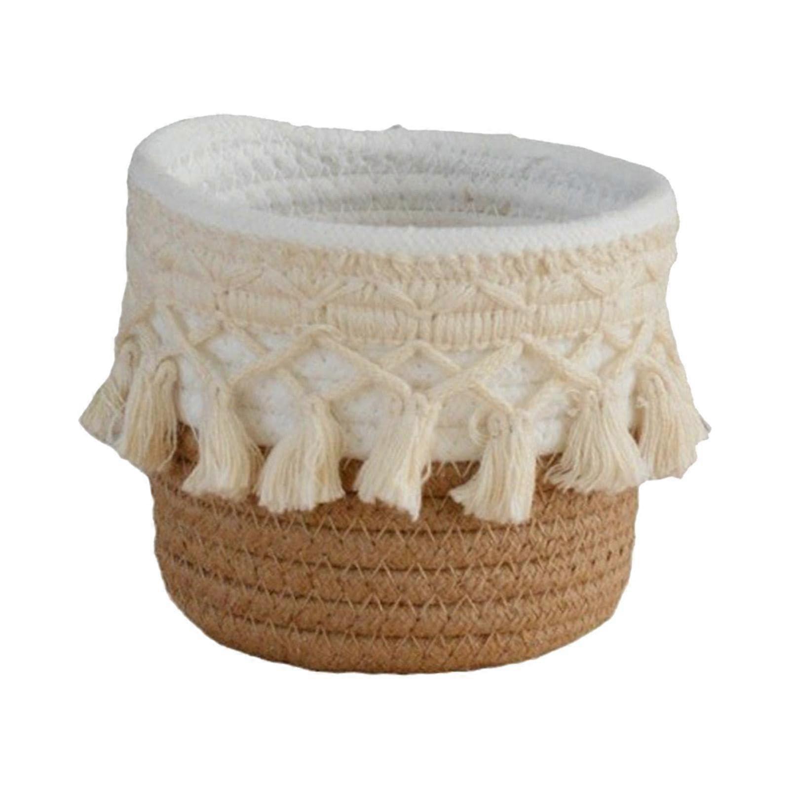Boho Decor Baskets for Pen HandWoven Pen Storage Basket Brush Holder Khaki Boho MultiFunctional Display Cases