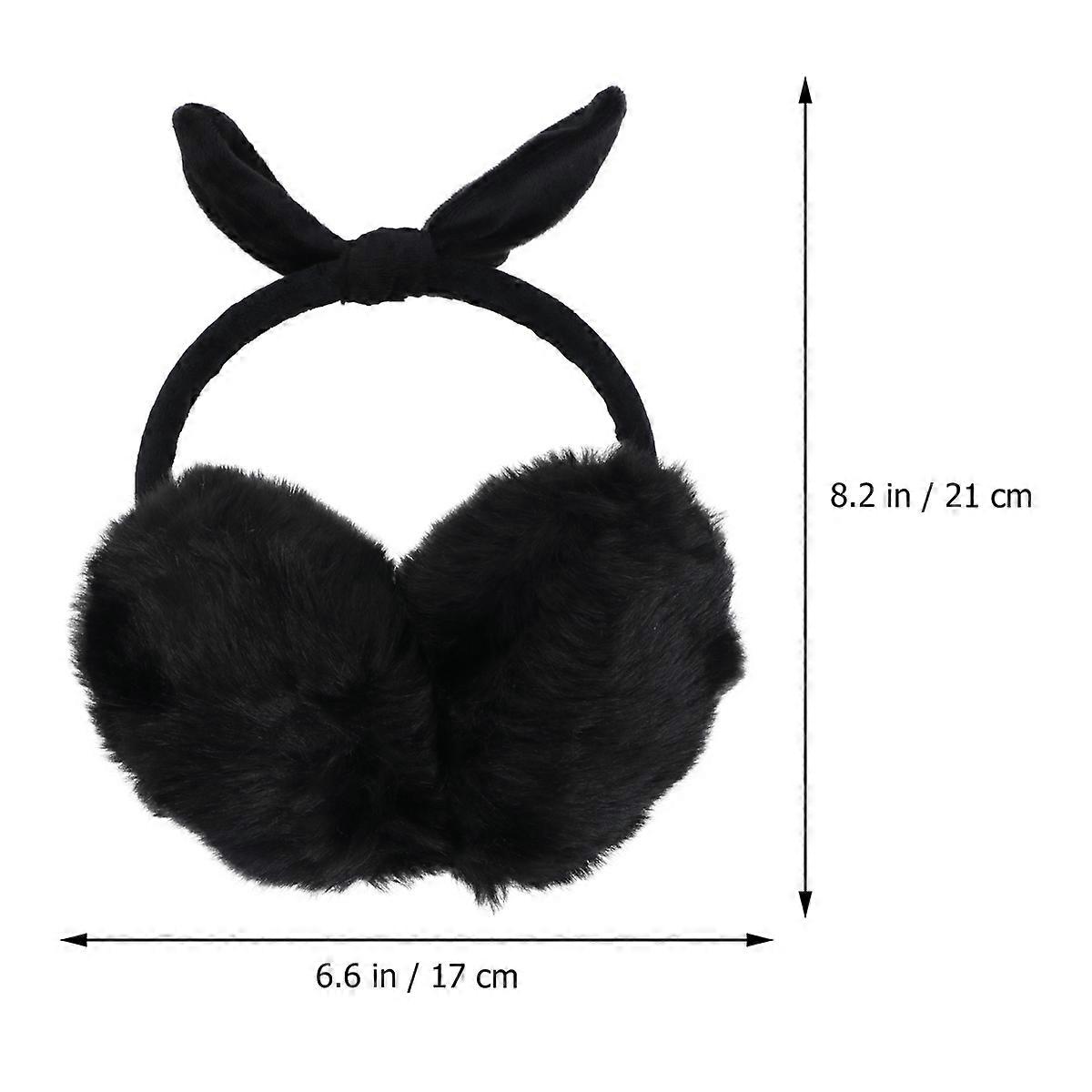 Bowknot Ear Muffs for Ear Warming with Rabbit Ears Black Plush Design