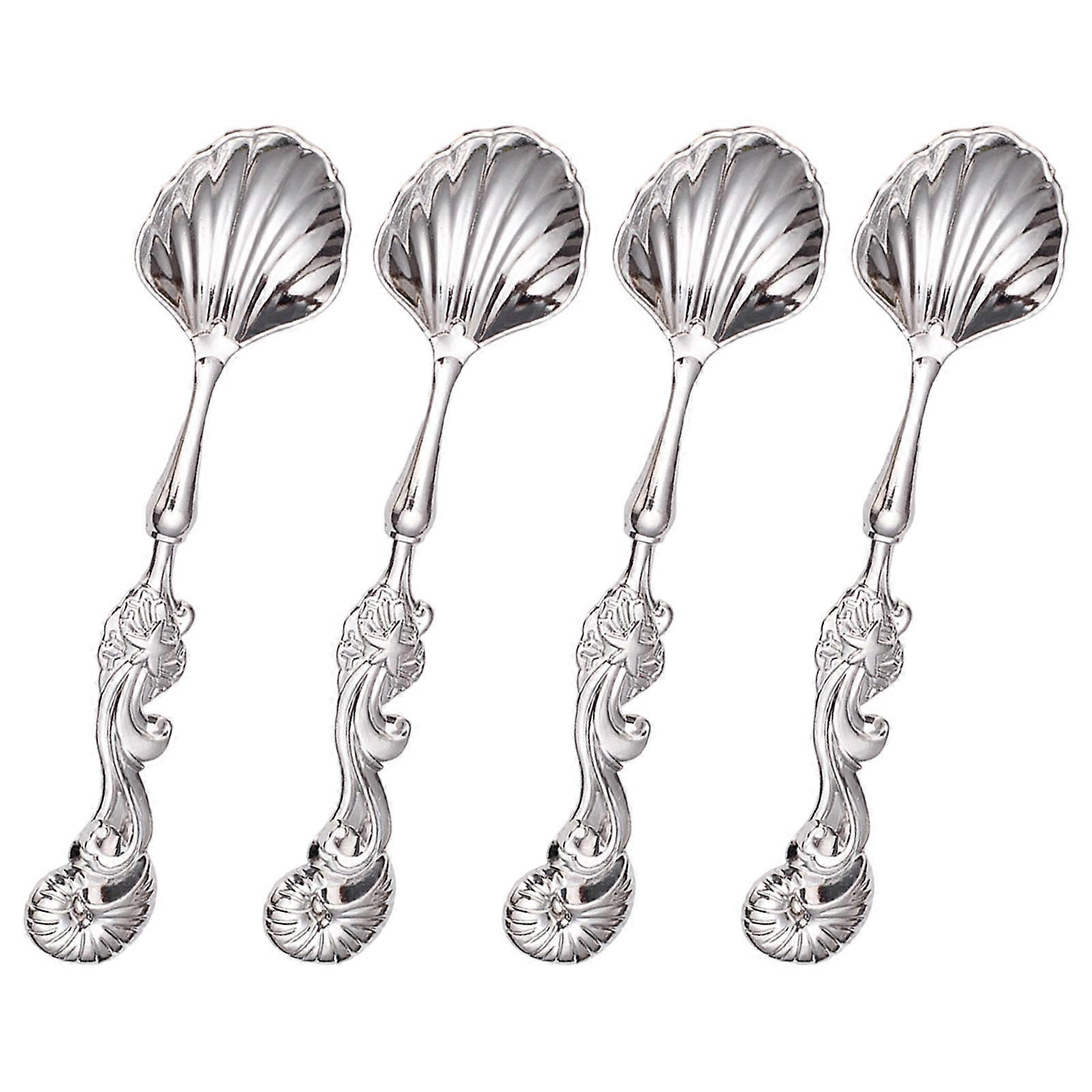 Set 4Pcs Coffee Dessert Spoons Baking For Party  Silver