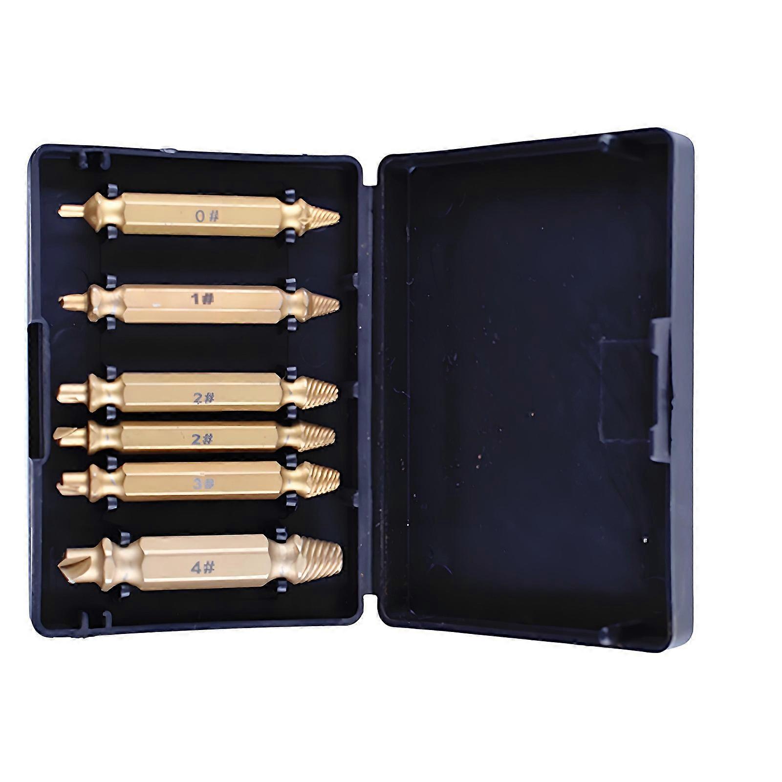 Professional Grade 6 Piece Broken Damaged Screw Extractor Set High Strength Alloy Tool Kit Suitable for Stuck Fasteners  Gold