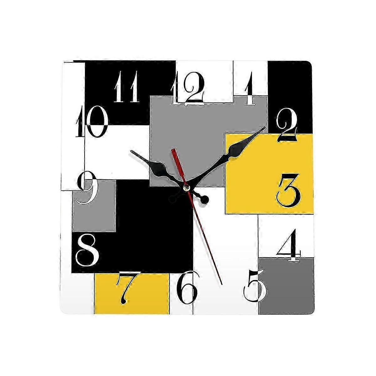 Wall Clock Silent Non-ticking, Abstract Geometric Minimalist Checkered Square Rustic Wall Clocks De