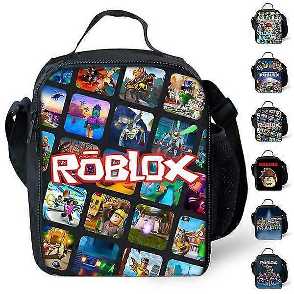 Roblox Printed Kids Insulated Lunch Bag, School Picnic Crossbody Insulated Tote Bag for Boys Girls D