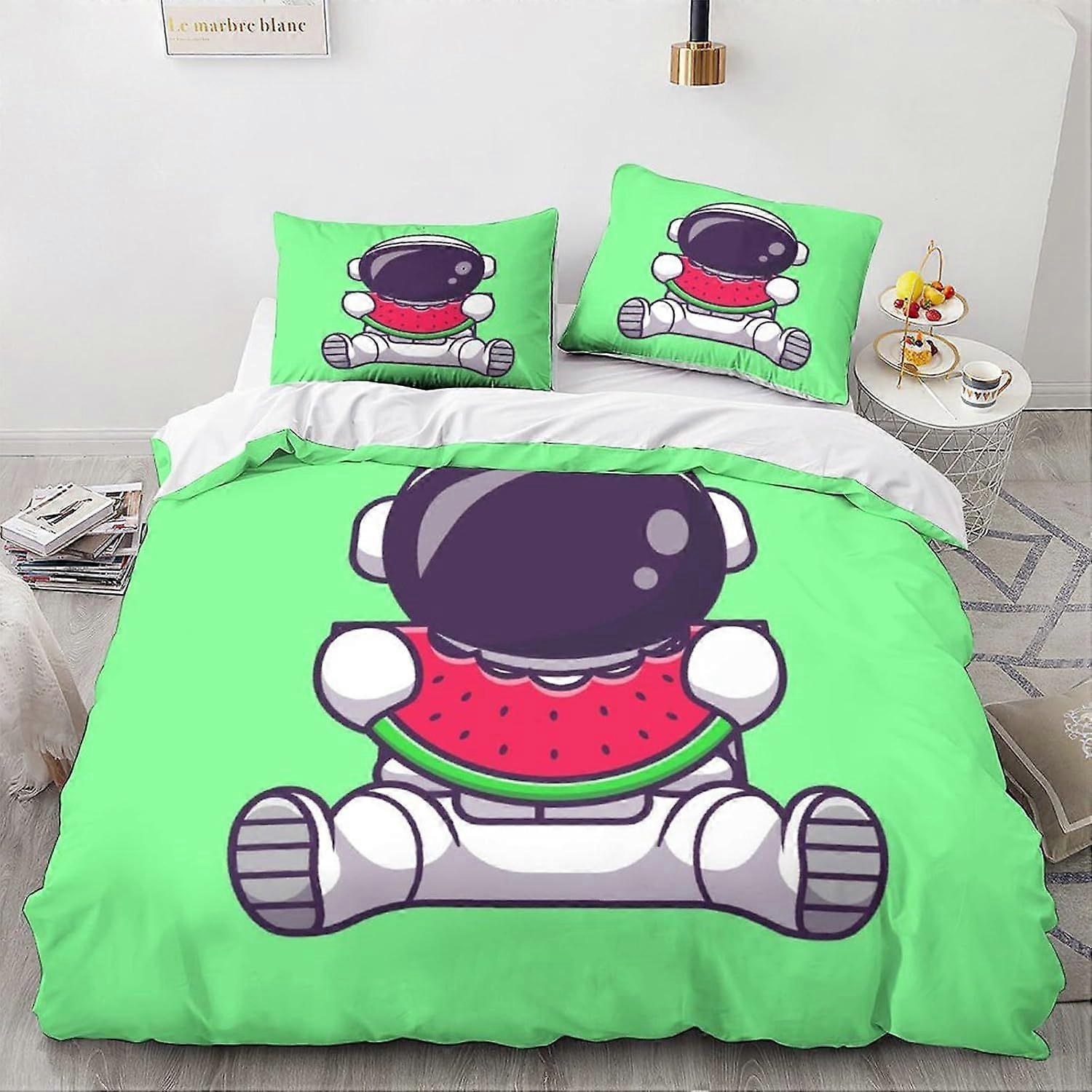 LikeEj مجموعة فراش رواد الفضاء غطاء لحاف كرتون غطاء لحاف فضائي غطاء لحاف لطيف ناعم مع سحاب معدني مزدوج