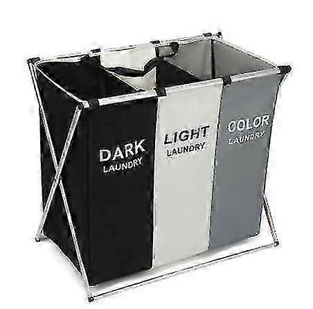 x 3 Compartment Canvas Laundry Sorter Basket Three Lattice Storage DARK &amp; LIGHT &amp; COLOR