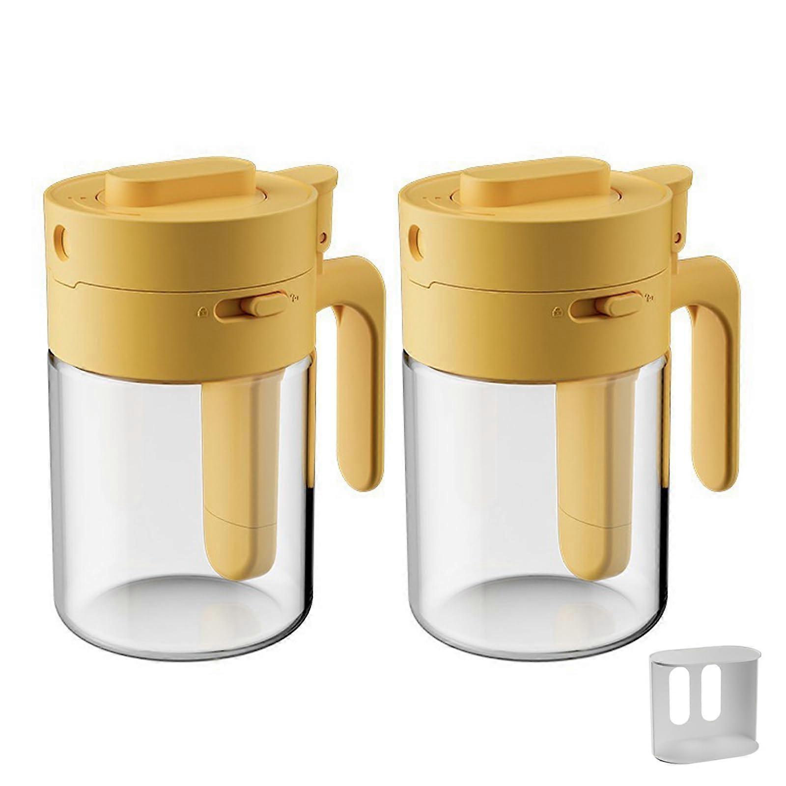 Spice Organizer Box Set of 2 Glass Jars with Spoons Airtight Seasoning Containers for Kitchen Yellow