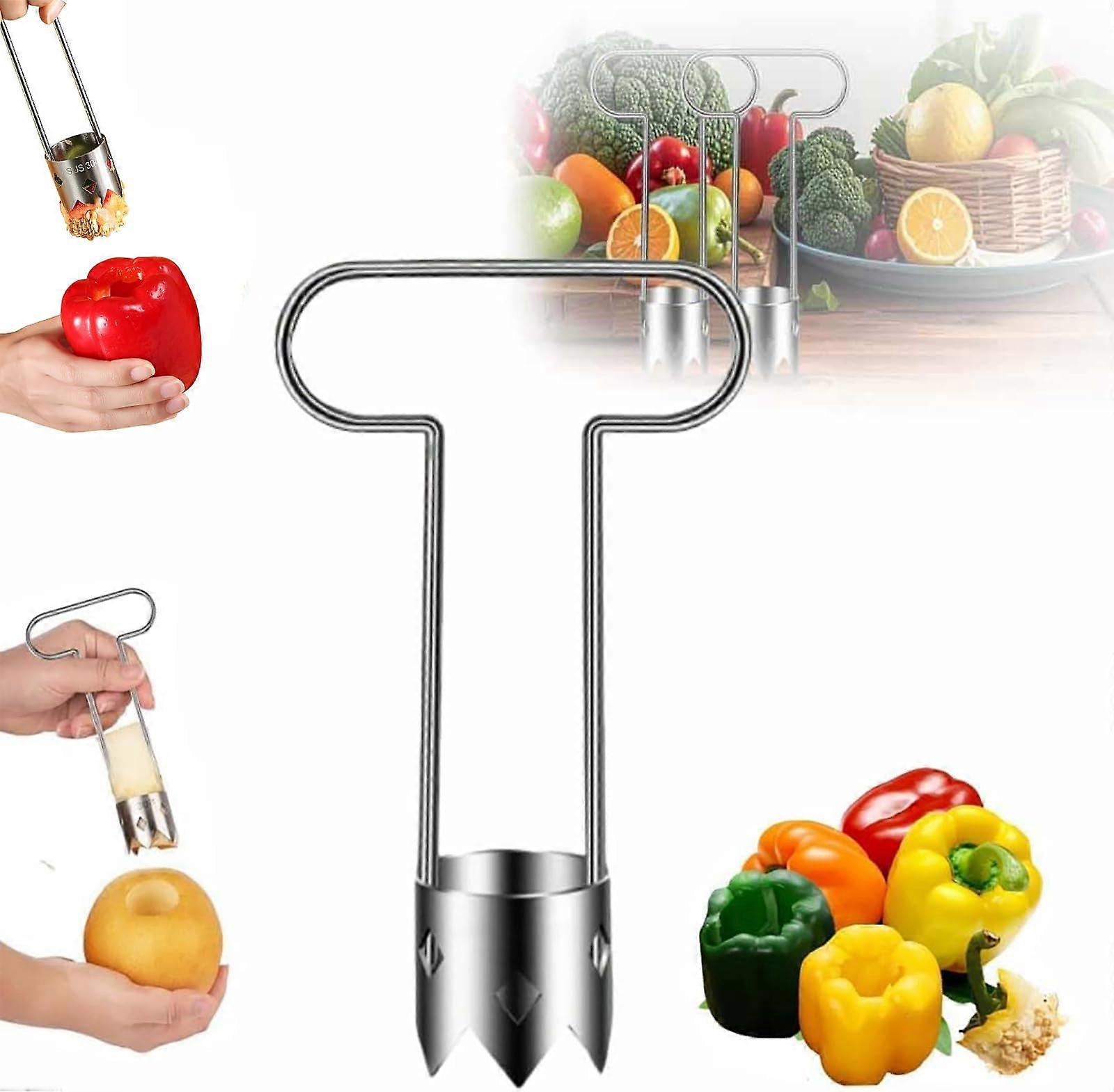 Pepper Corer Stainless Steel Fruit Corer with Quick Seed Removal for Red Bell Pepper and Vegetables