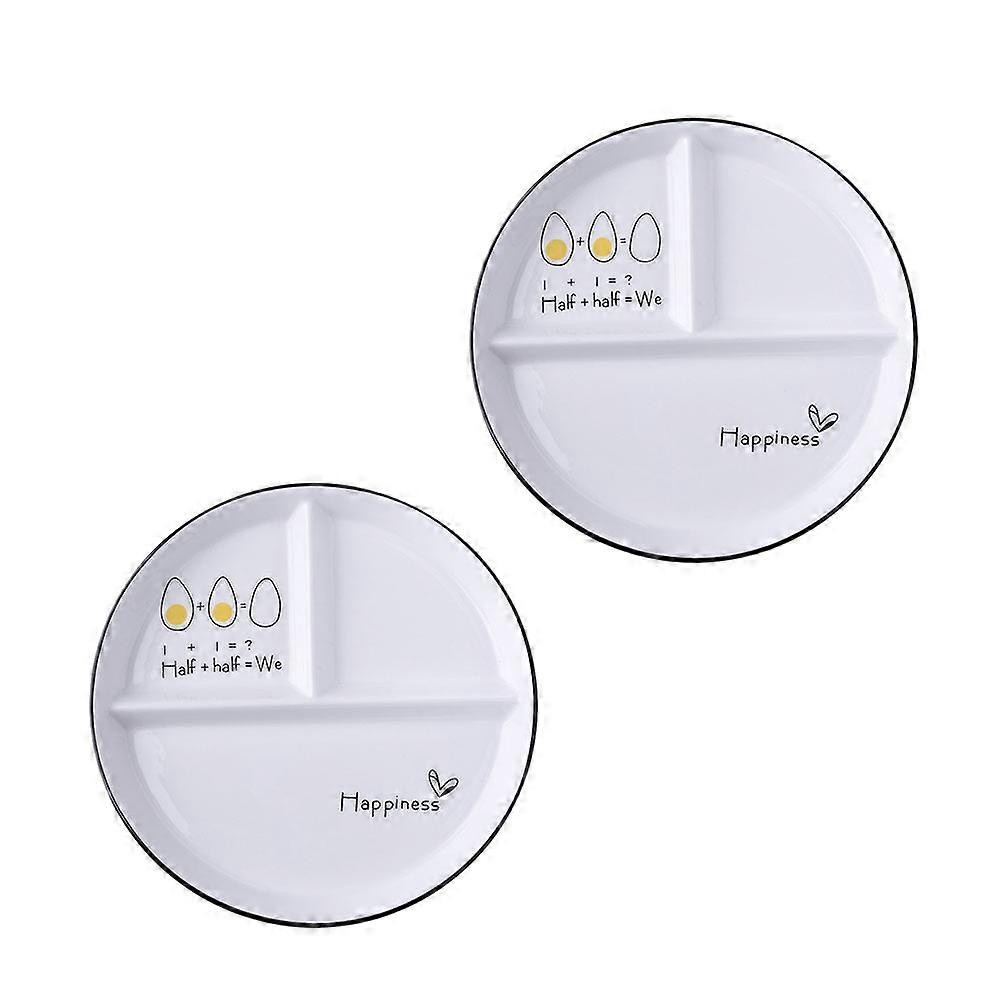 2pcs 3-Grid Plates Diet Dining Plates Luncheon Plates for Home (Random Style)