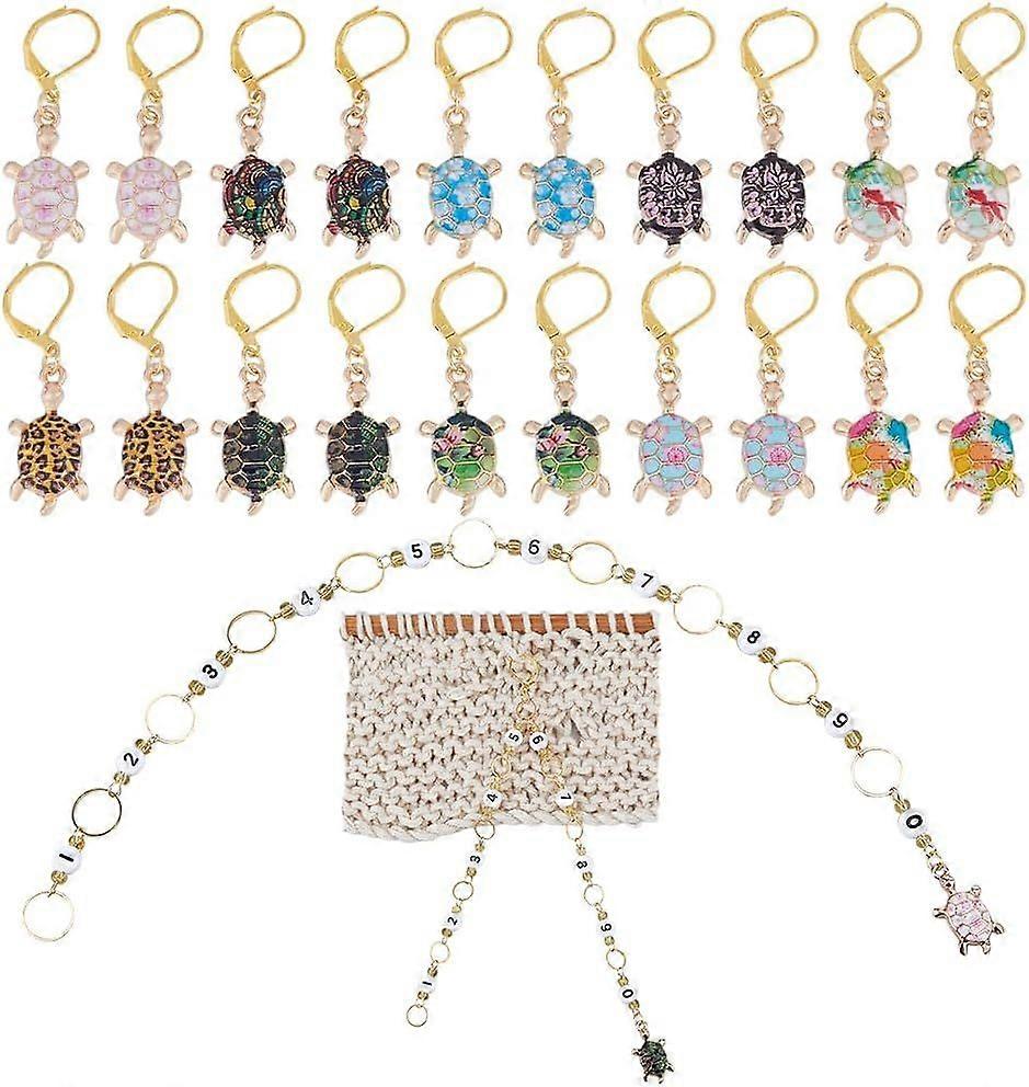DIY Knitting Tool Sets Including 20pcs Turtle Locking Stitch Markers 2pcs Number Acrylic Knitting Row Counter Chains with Claw Clasps for Knitting Wea