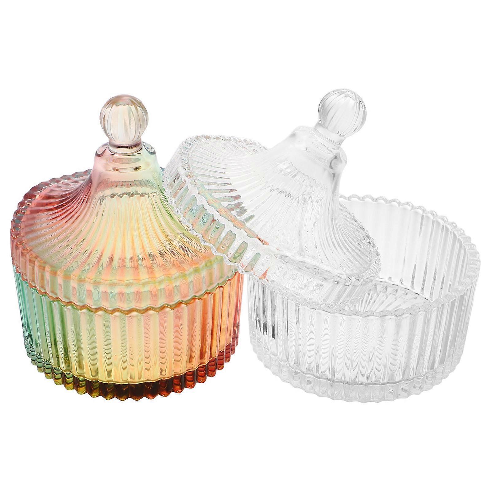 Powder Puff Container Glass Case for Makeup Storage 2Pcs Set