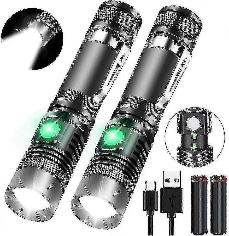 Rechargeable Tactical Flashlight, Led Flashlights High Lumens (include 18650 Battery),pocket-sized Flashlight With Clip, Water Resistant2 Pack