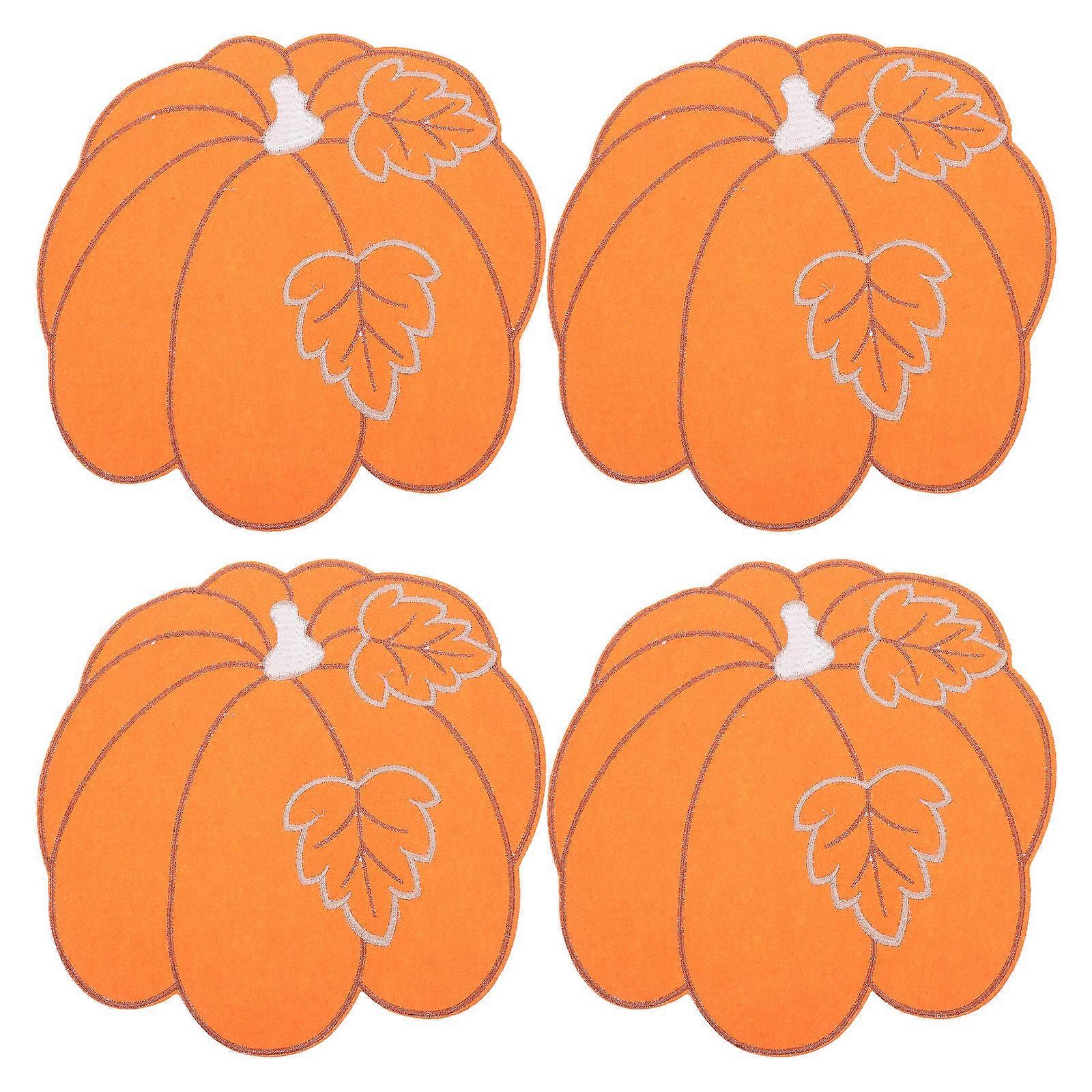 Orange Pumpkin Placemats for Festival Table Decor 4Pcs Set