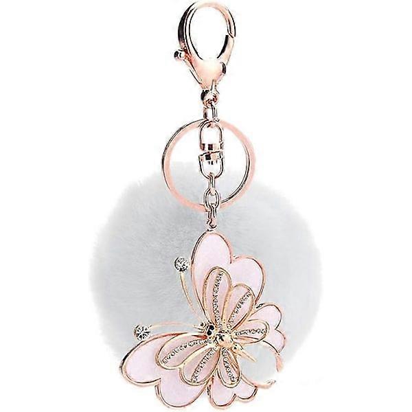 Keychain with ball and plush for car keys or handbag. White White