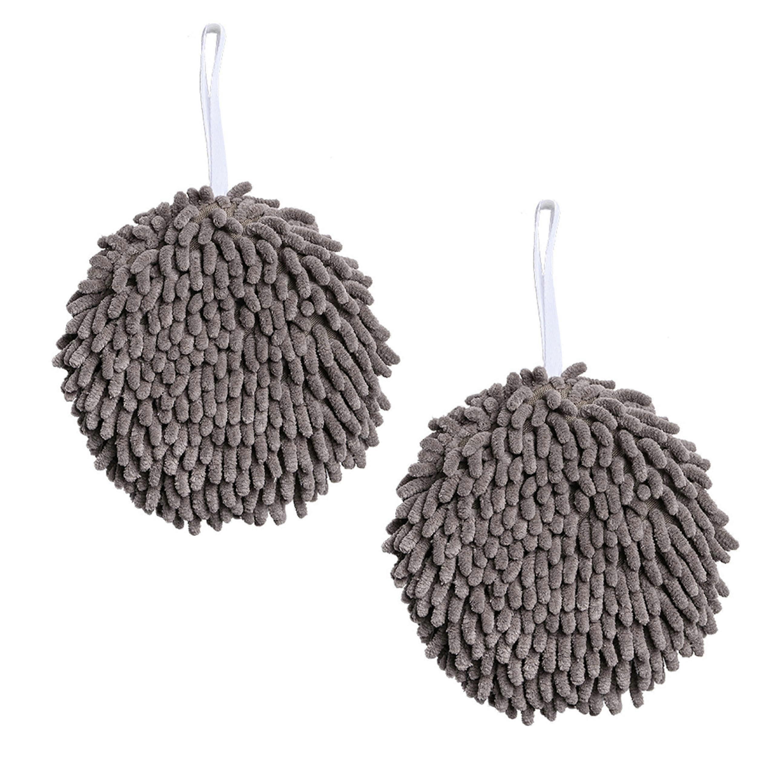 Set of 2 Grey Microfiber Hand Towels with Hanging Loop, QuickDrying Soft Bathroom and Kitchen Decor