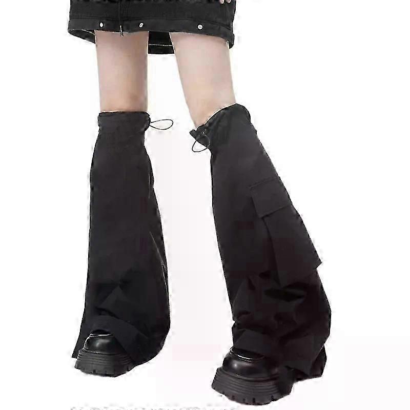 Punk Drawstring Leg Warmer Sleeve Over Knee Flared Boot Cover with Eyelets Strap
