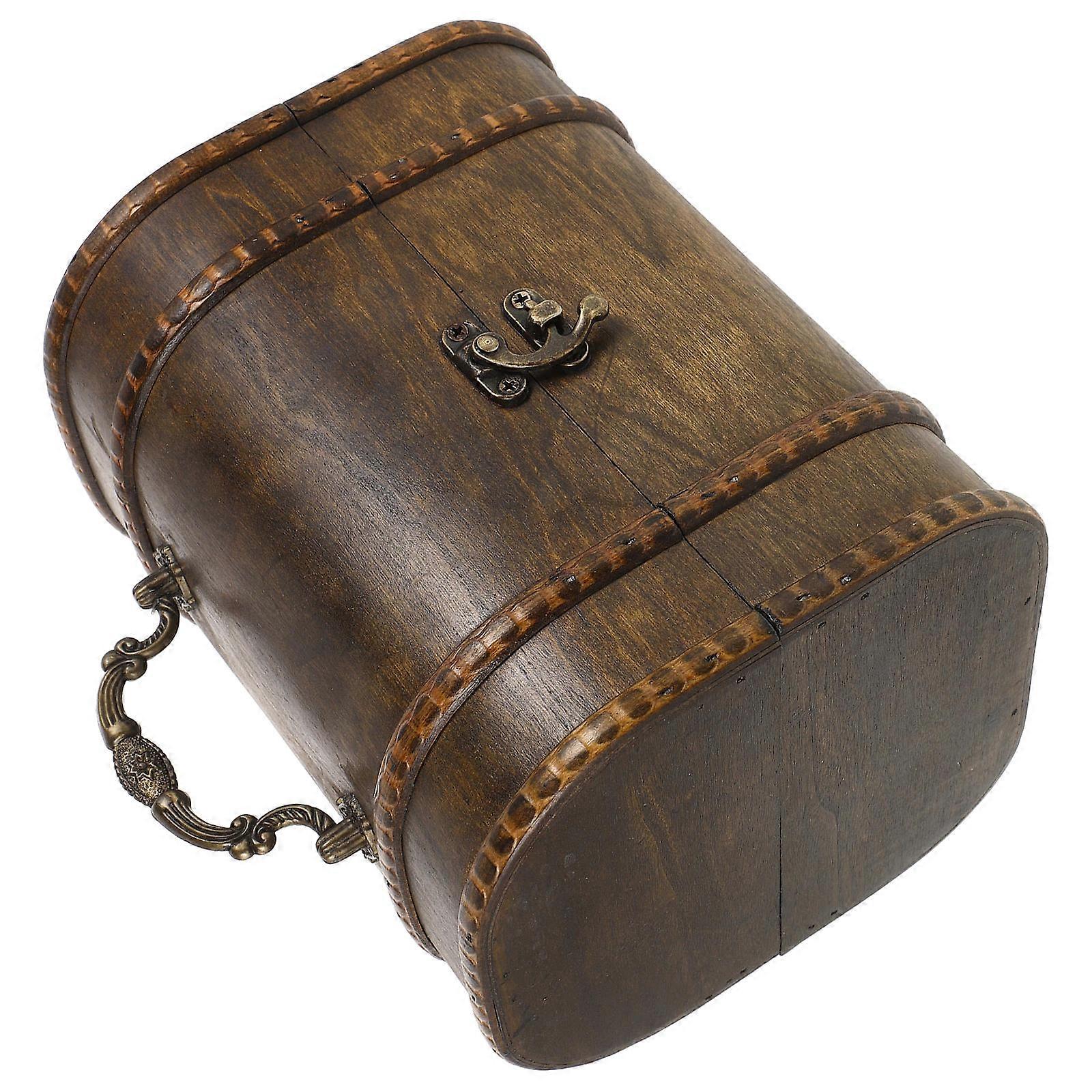Light Brown Wooden Box with Handle Small Treasure Chest for Trinket Organizer