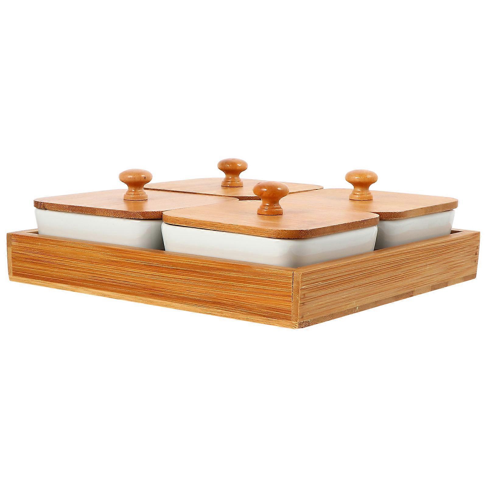Ceramic Dessert Dish for Serving with 1Set Bamboo Lid Storage Box