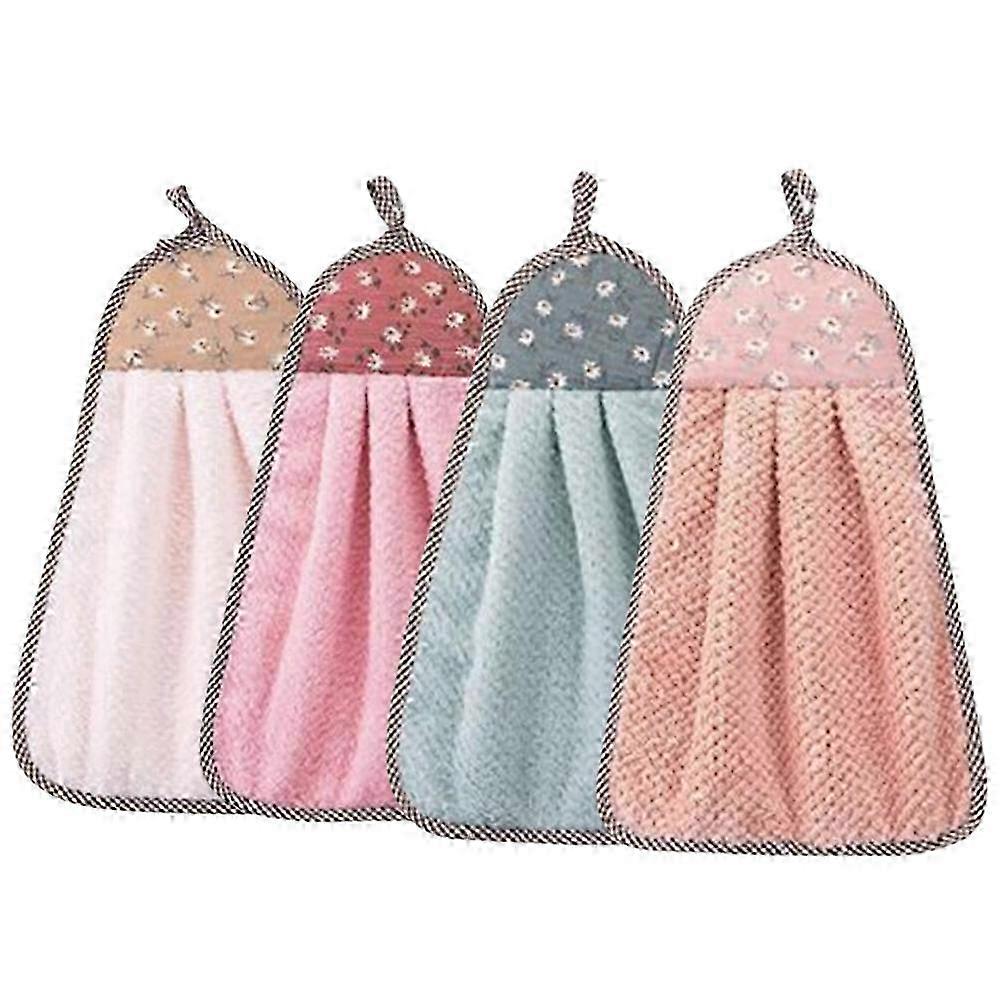 Hand Towels with Hanging Loop Soft Coral Velvet Pineapple Pattern for Bathroom and Kitchen