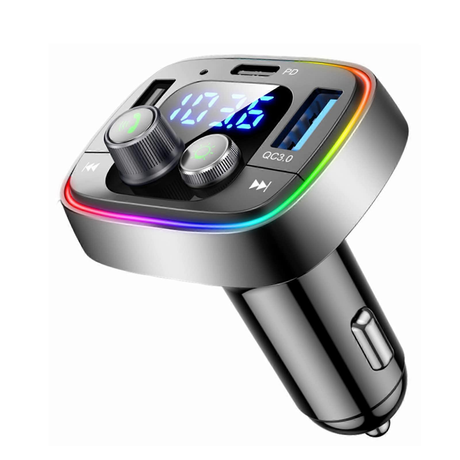 Bluetooth FM Transmitter with USB C PD QC3.0 Fast Charging, Hands Calling, LED Backlight for Car