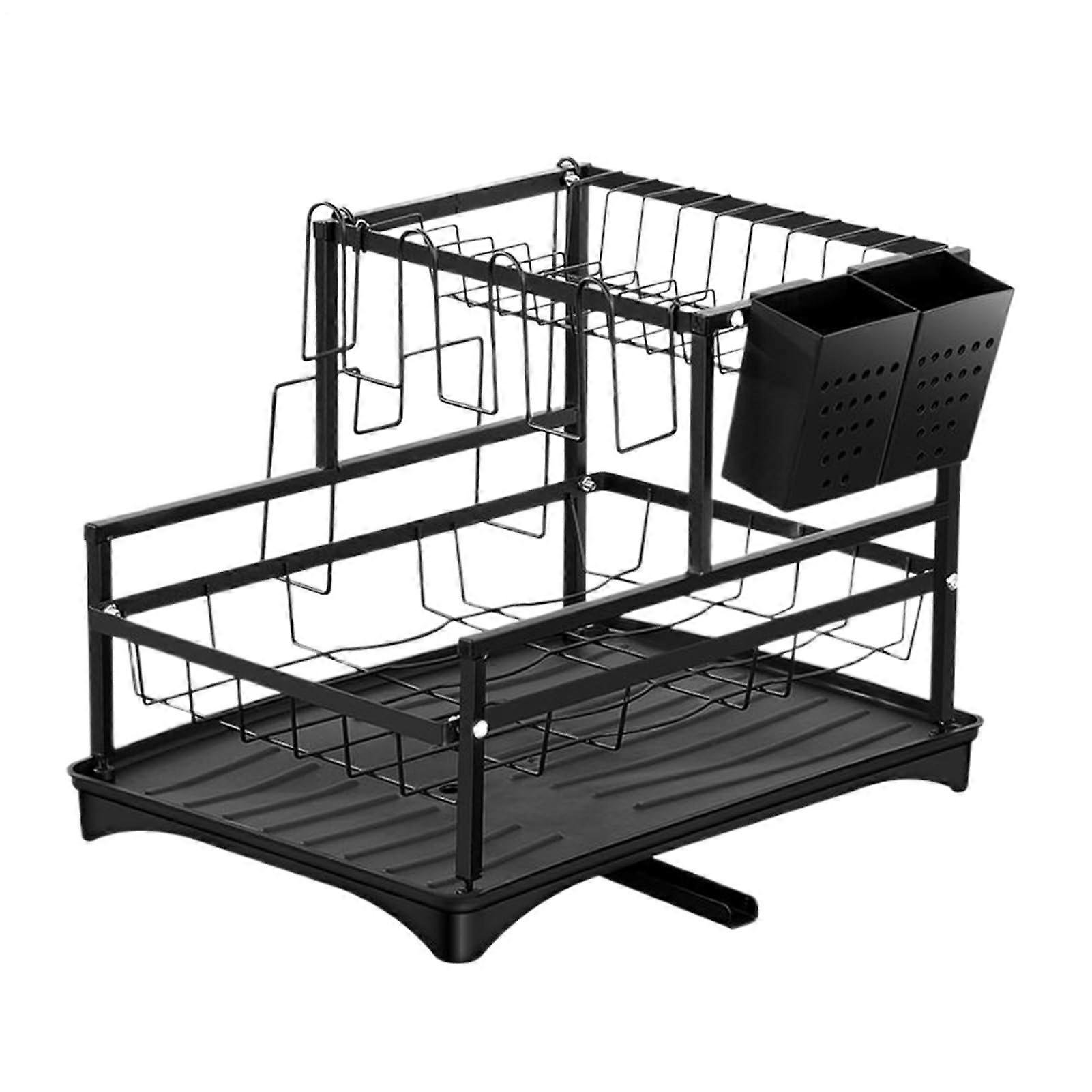 2 Tier Dish Drying Rack with Drainboard, Rust Resistant DoubleLayer Organizer for Kitchen Counter
