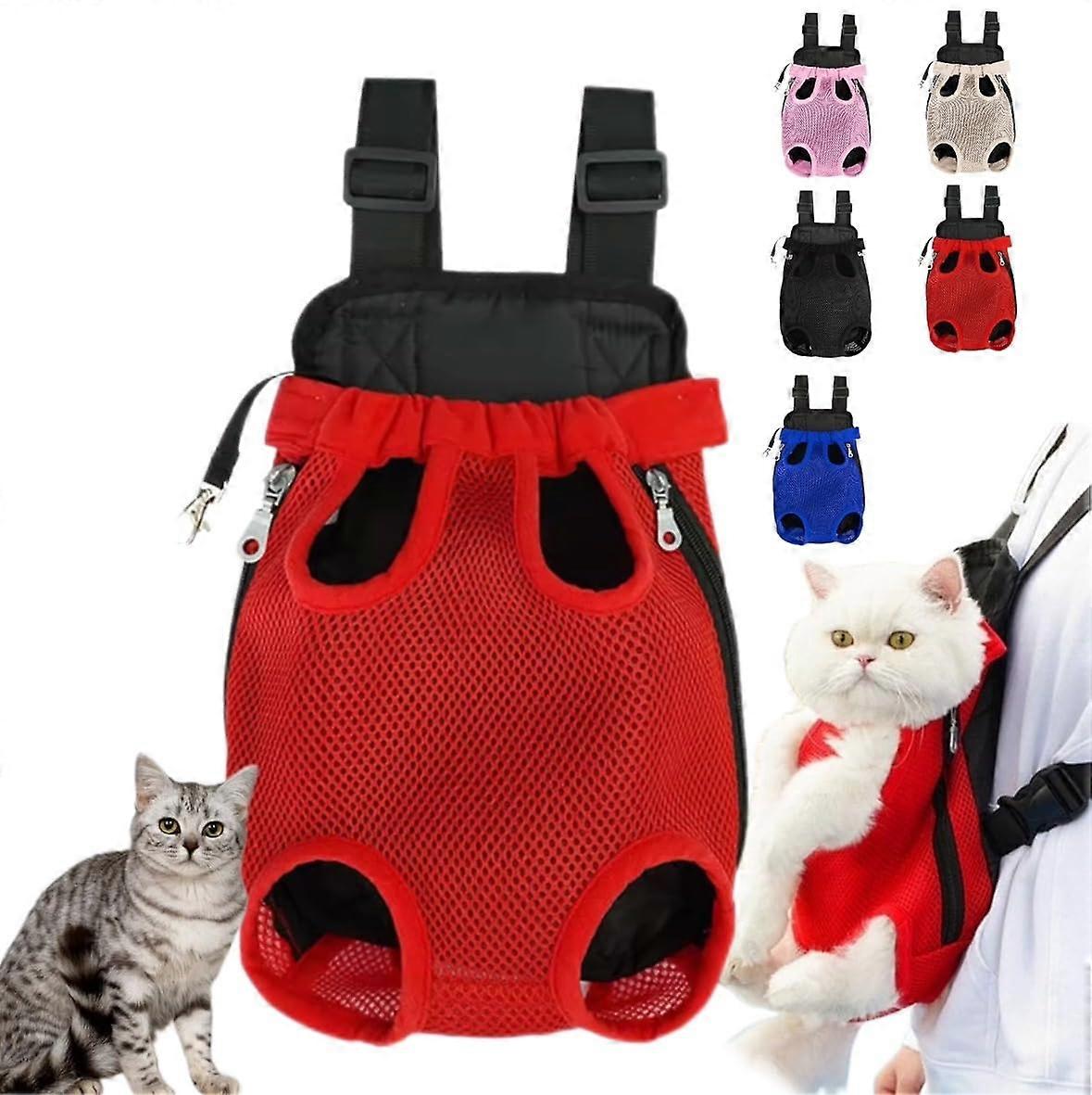 Pet Carrier Backpack with Secure DualStrap Design, Breathable Fabric, Front or Back Wear, M Red