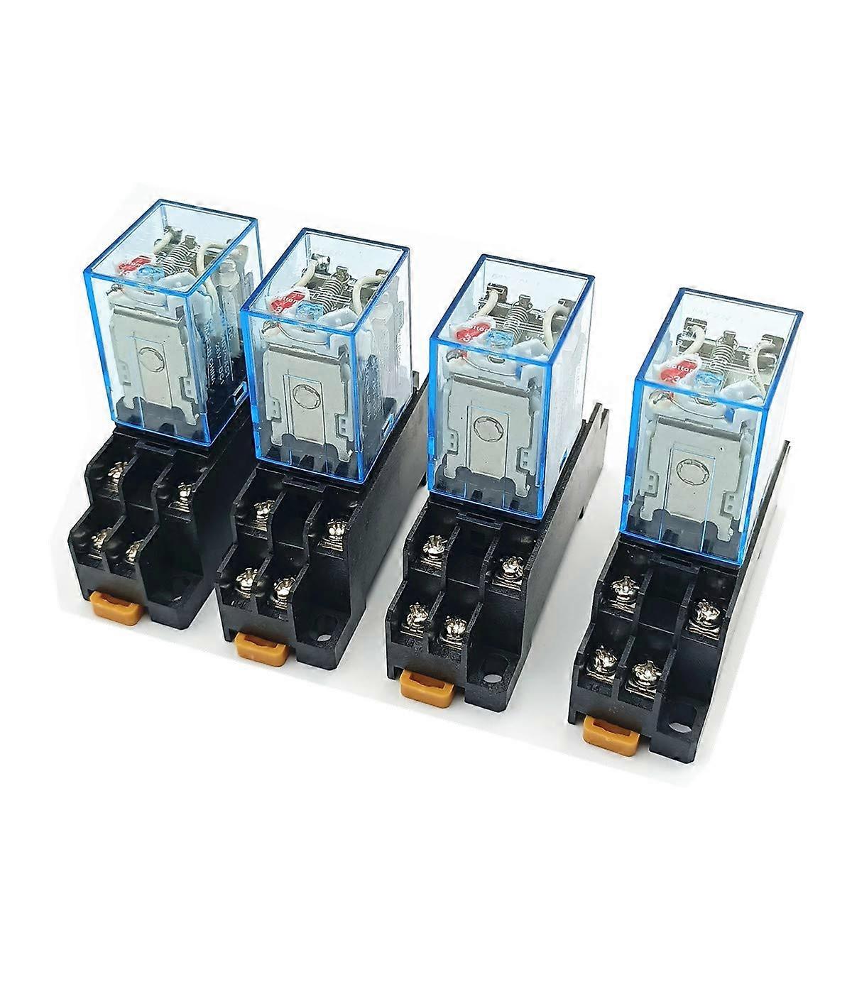 DPDT 8Pin Power Relay 5A 110/120V with Red Indicator Light DIN Rail Mount Socket Base 4pcs
