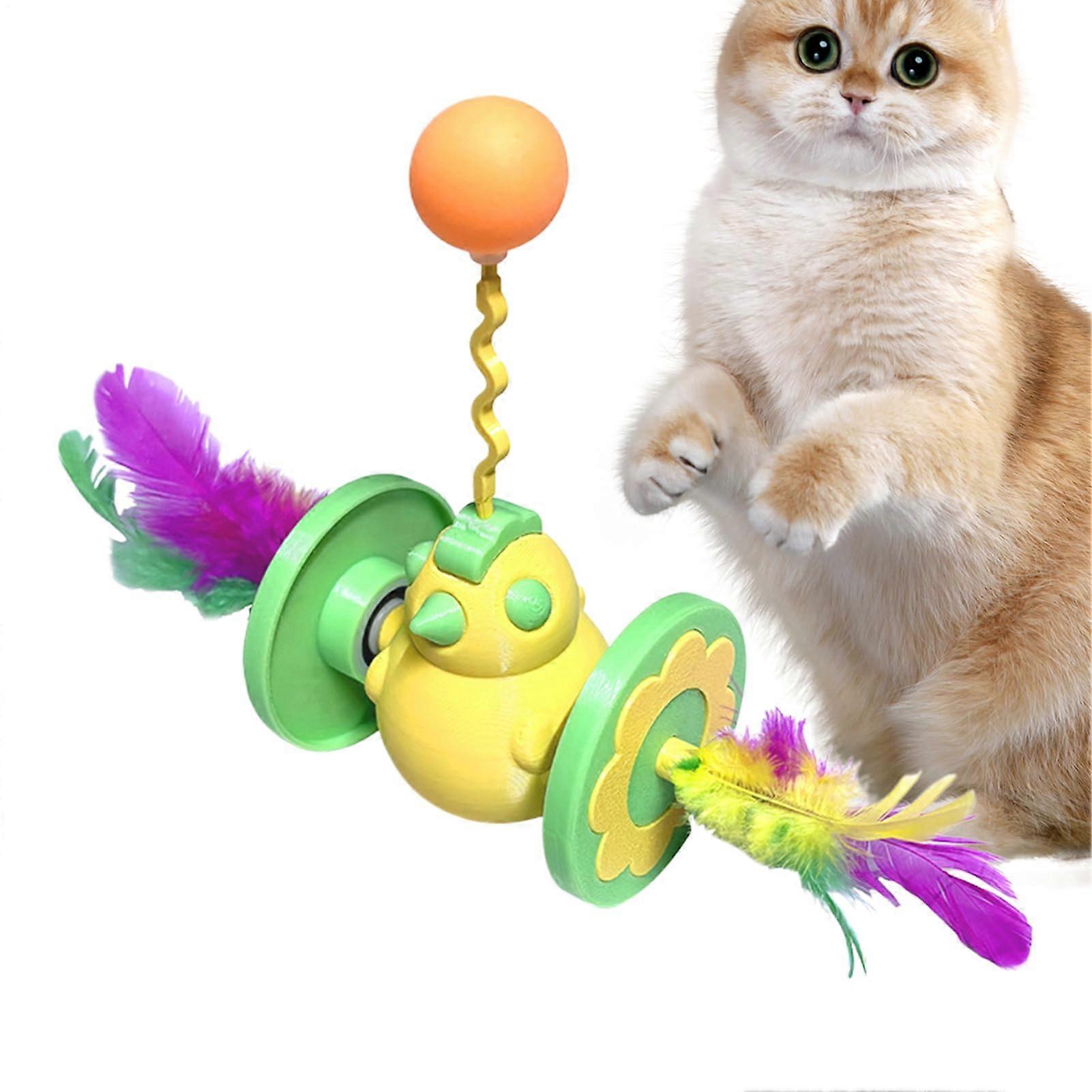 Cat Teaser Toy with Feather Wand, Chick Shape, Automatic Rolling and Tilting for Indoor Cats