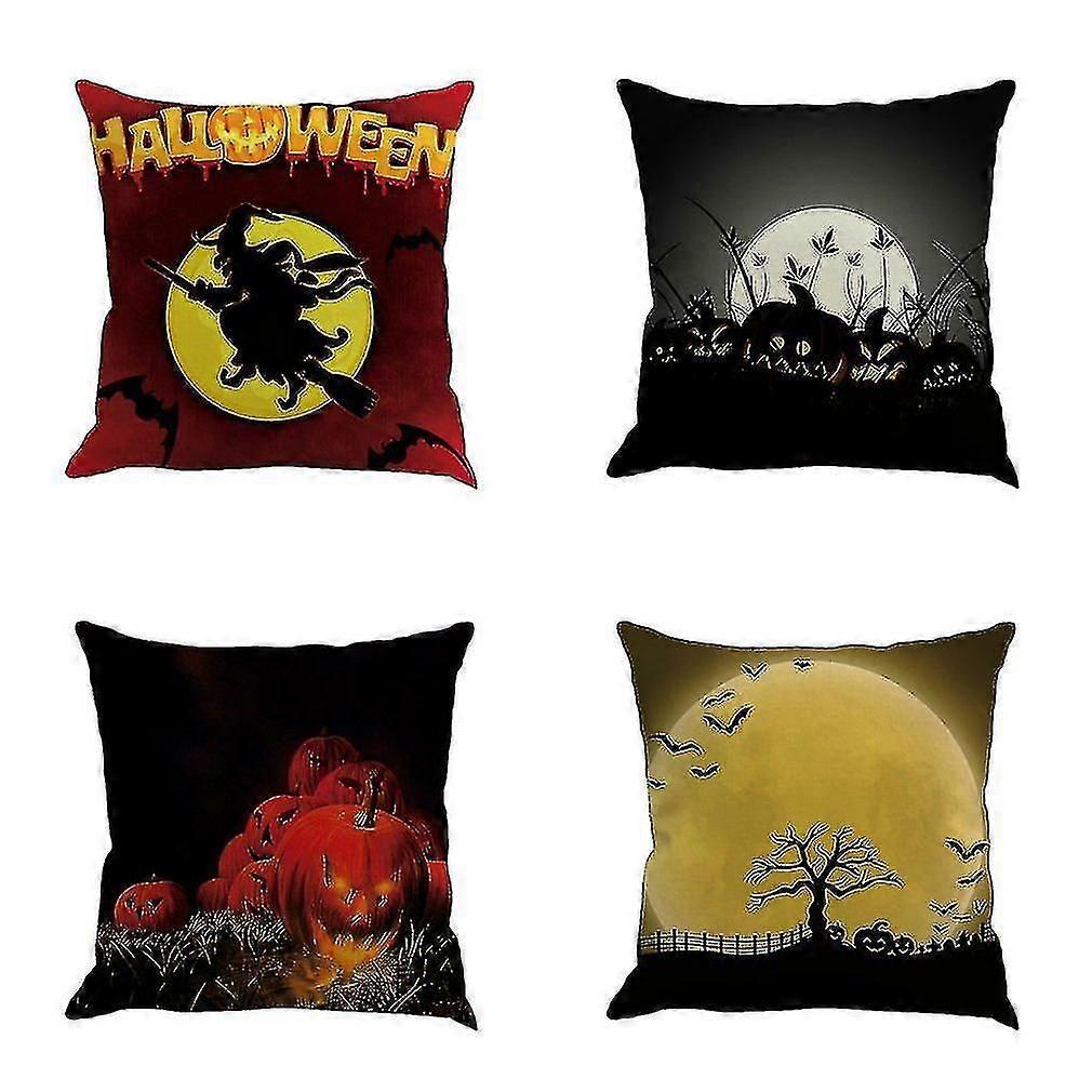 Pillowcase Weeds Withered Tree Pumpkin Bat Full Moon Darkness