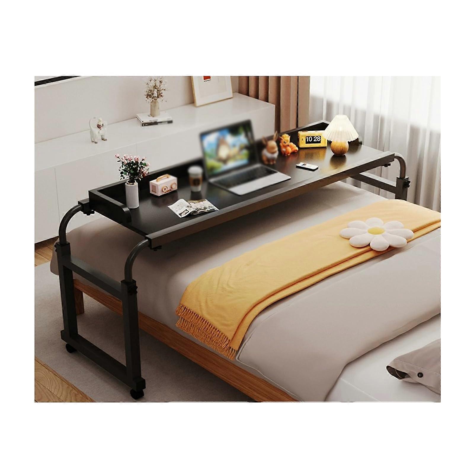 Overbed Table with Wheels, Height Adjustable Desk for King Queen Bed, Rolling Laptop Workspace, Black