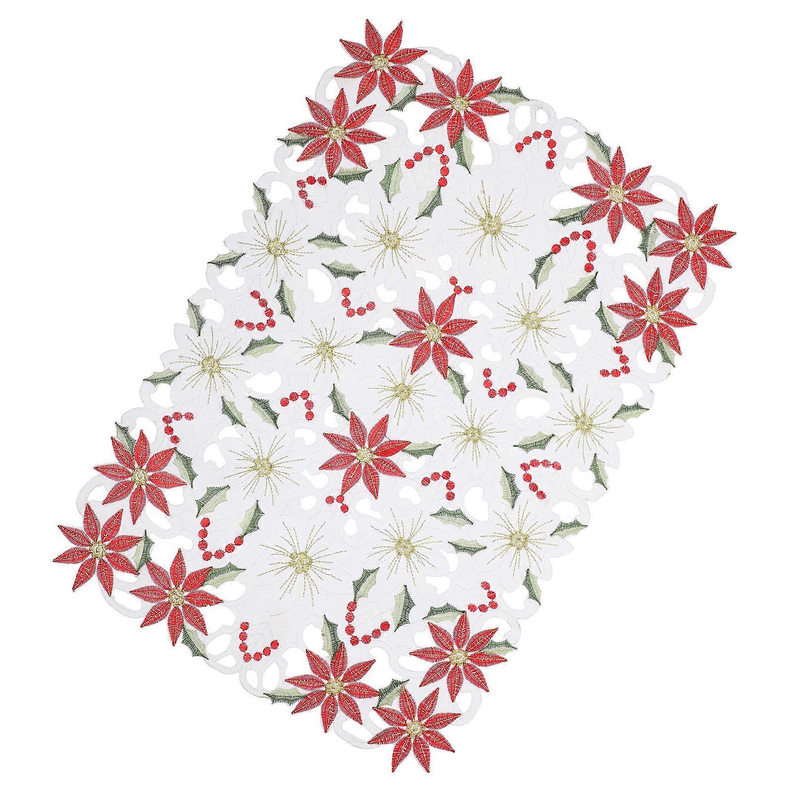 Polyester Hollow Flower Table Runner for Christmas Decoration 2Pcs Red