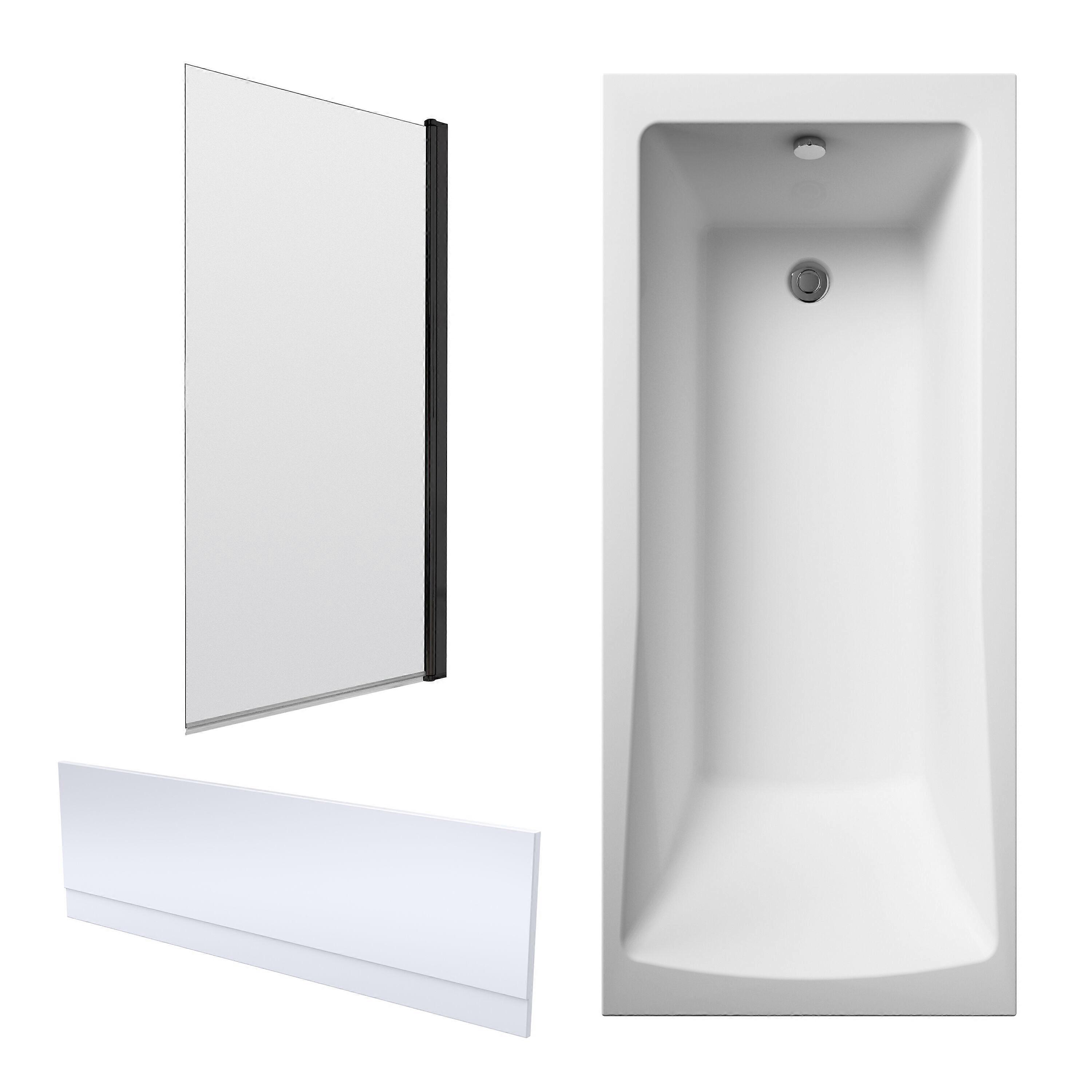 Square Single Ended 1700x700 Bath with Front Panel & Black Screen