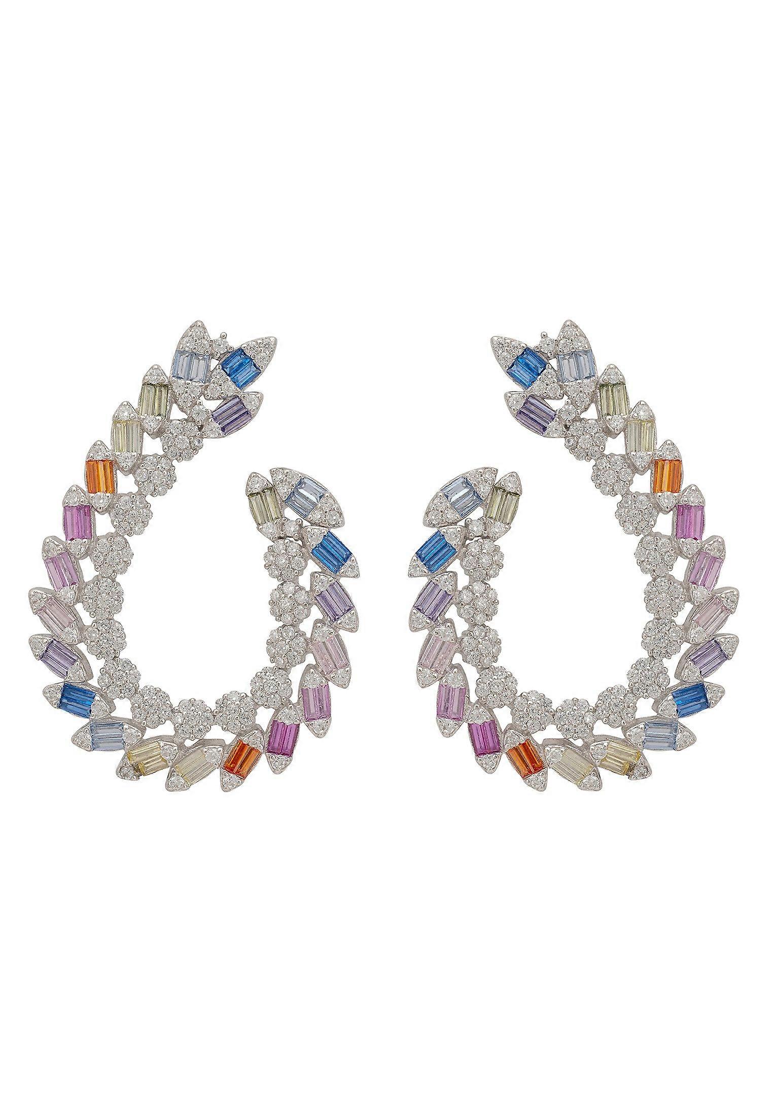 Harlequin Rainbow Hoop Earrings Silver