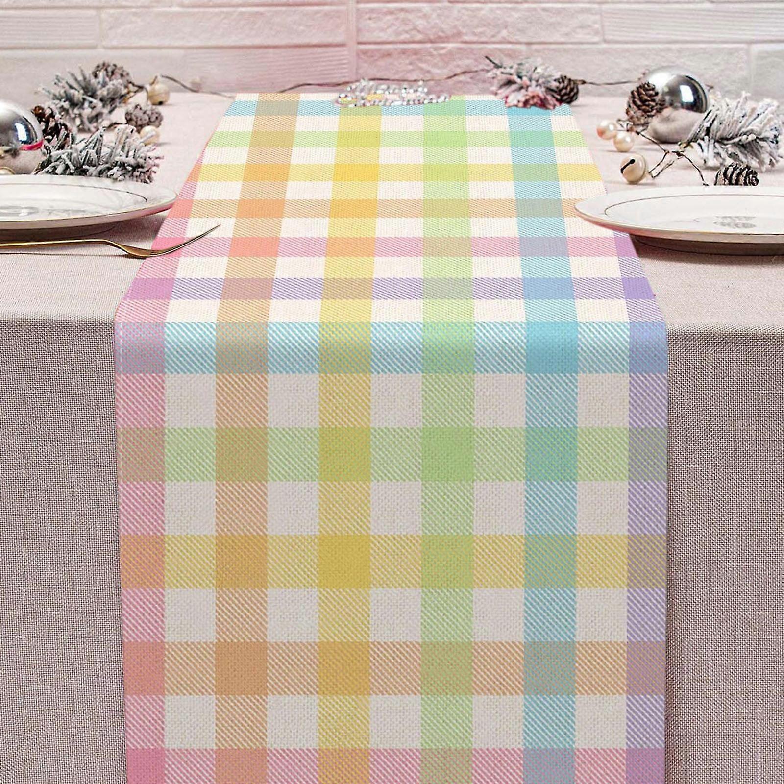Easter Table Runner, Linen Printed Rectangular Tablecloth for Restaurant & Home Dining Decor, Spring Holiday Table Setting, Multicolor, L