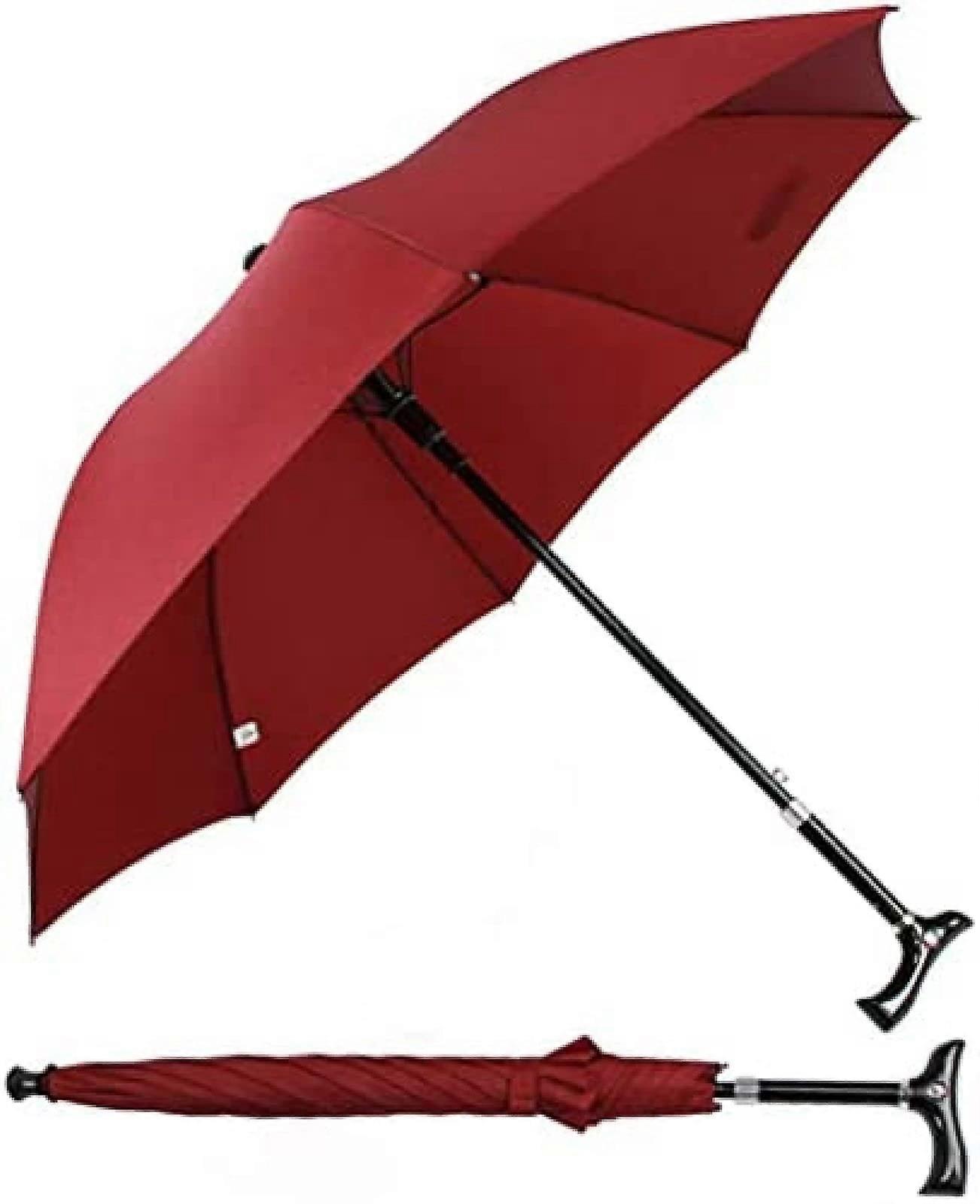 Cane Umbrella 2in1 Walking Stick, Adjustable Height, Windproof and Lightweight, Red