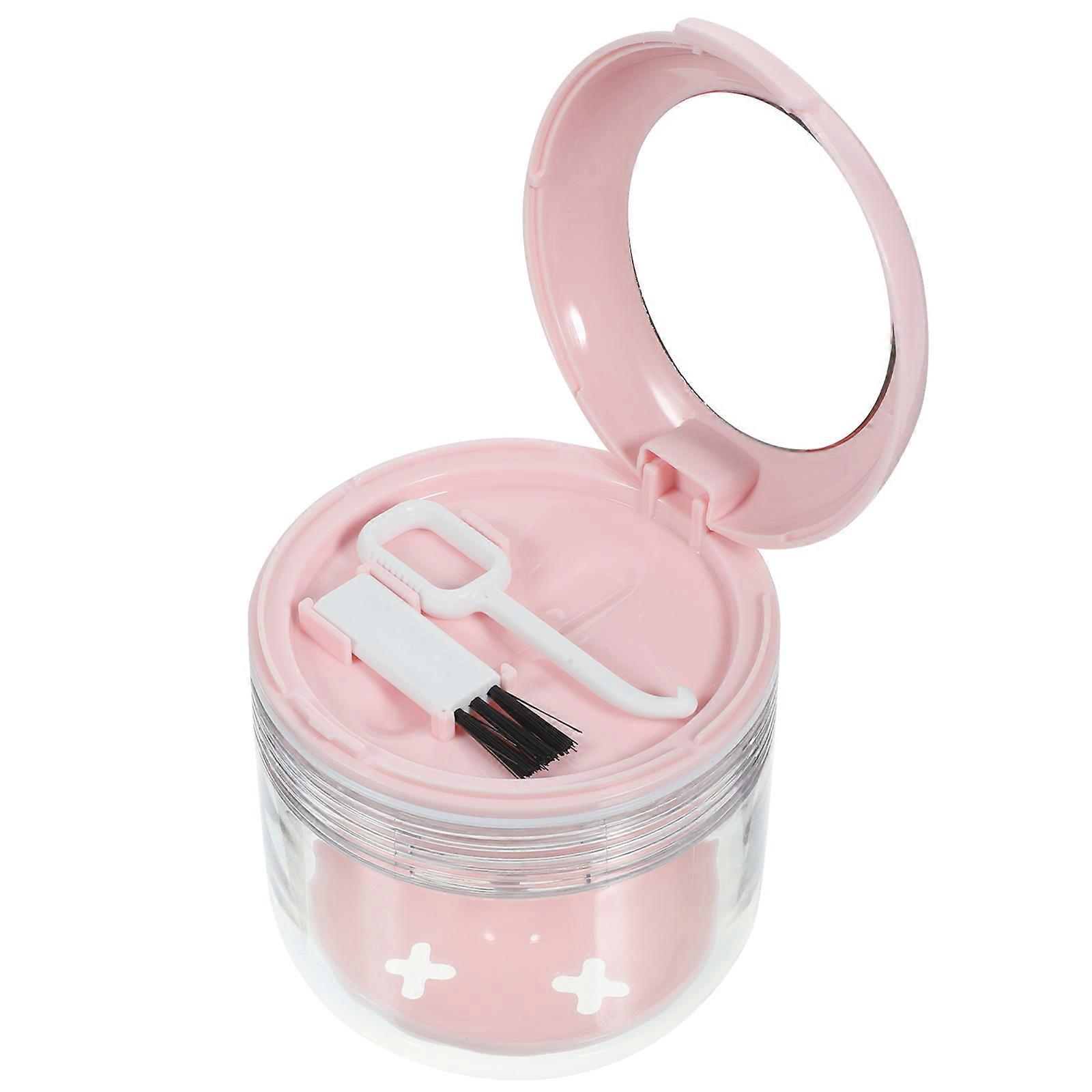 Retainer Cleaning Case Plastic Denture Bath Case for Soaking 3Sets Pink