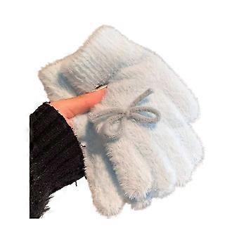 Guantes térmicos mullidos para mujer, de invierno, gruesos y suaves, con dedos completos y lazos, de color liso, bonitos y cálidos, para ciclismo y recados diarios.