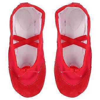 1 Pair of PU Dancing Shoes Elastic Band Yoga Shoes Anti-slip Gym Shoes Ballet Shoes for Kids Adults Size 38 Red