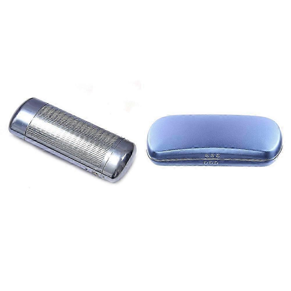 2 Pcs Aluminum Glasses Case Hard Shell Spectacles Box compatible with Small and Medium Frames, Silver & Blue