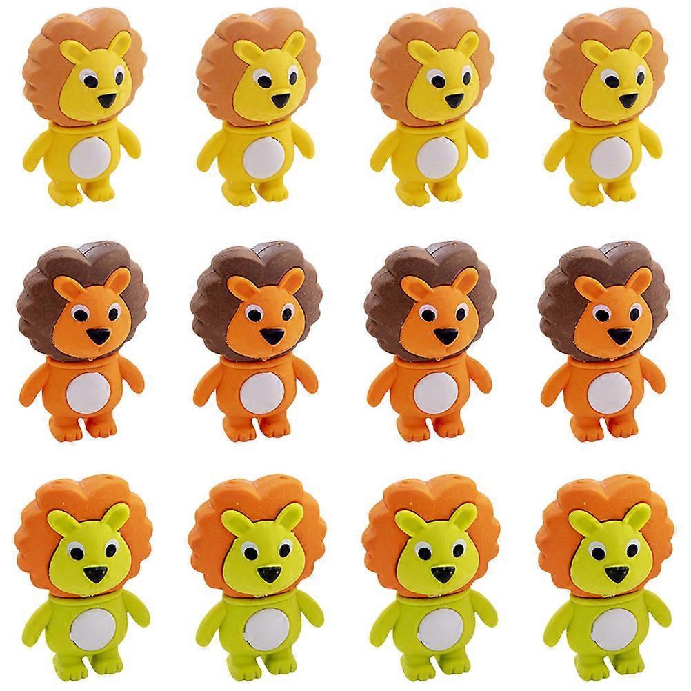 12pcs  Multi-function Erasers Delicate Kids Erasers Lion Shaped Mini Erasers Student Supply