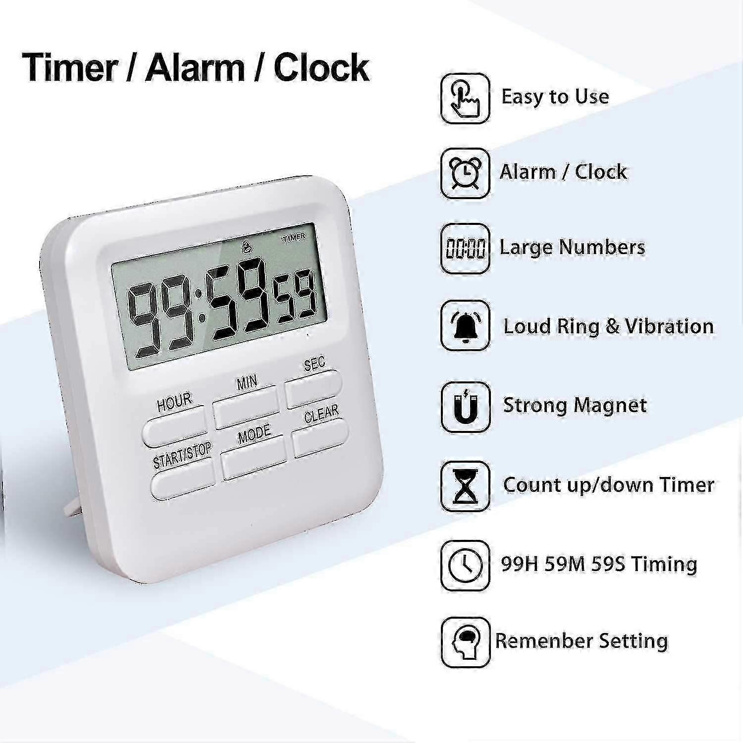 Digital Timer with Alarm Countdown Stopwatch Magnetic
