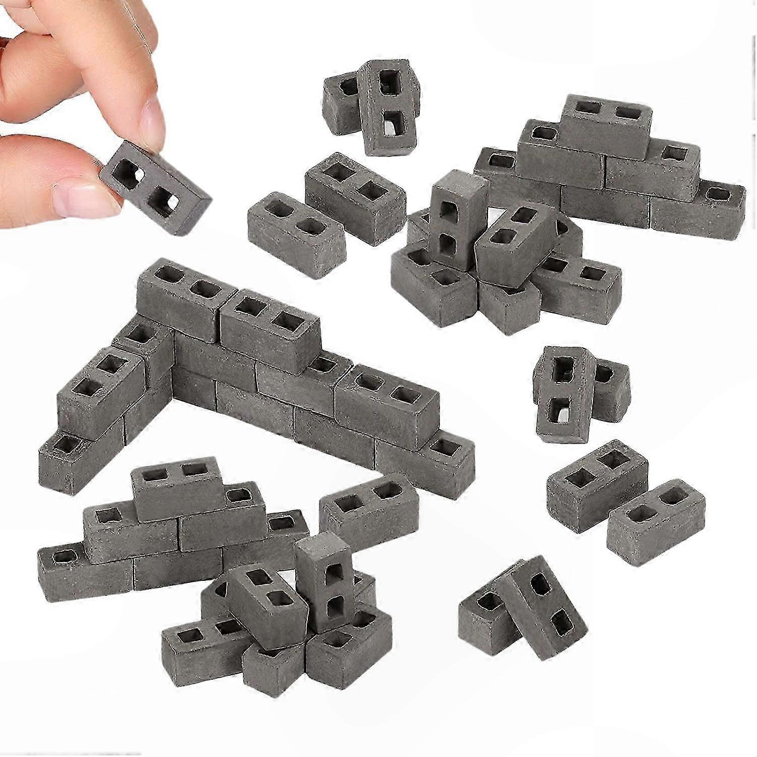 Essential Tiny Landscaping Accessories, 60-Pack 1/12 Scale Concrete Cinder Blocks & Mini Bricks