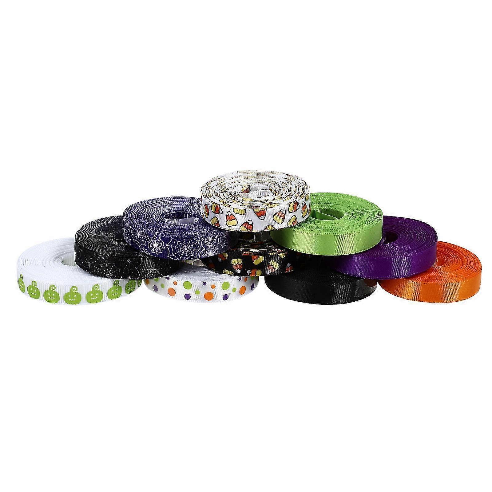 20Pcs Halloween Printed Polyester Ribbon Assorted Colors for Gift Packaging