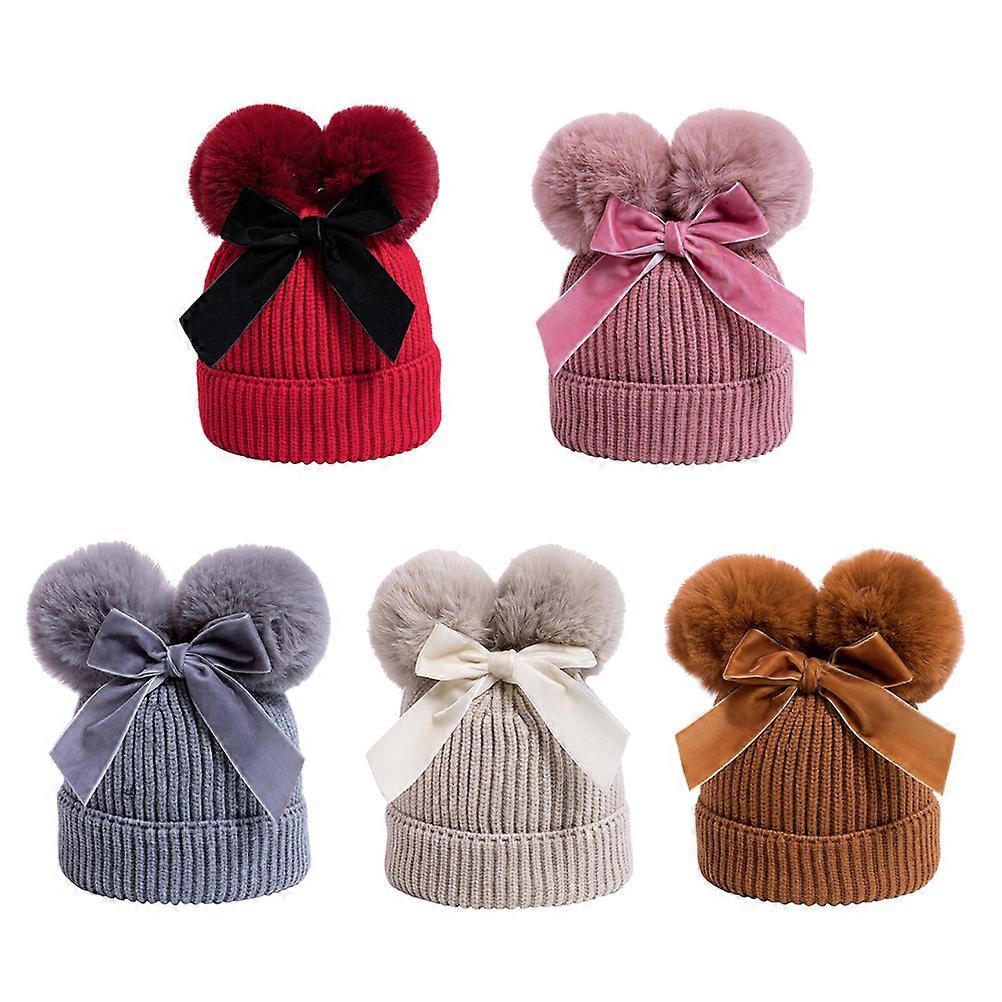 Knit Warm Cap Kids Two Knitting Hat for Winter 3Pcs
