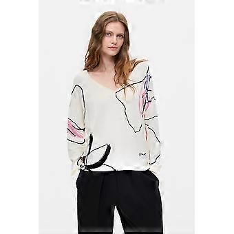 Desigual Femnaif Abstract Floral Print Jumper in Fine Knit 26WWJF29