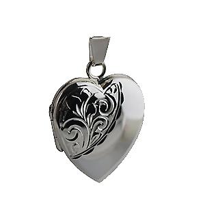Silver 21x19mm hand engraved heart shaped Locket