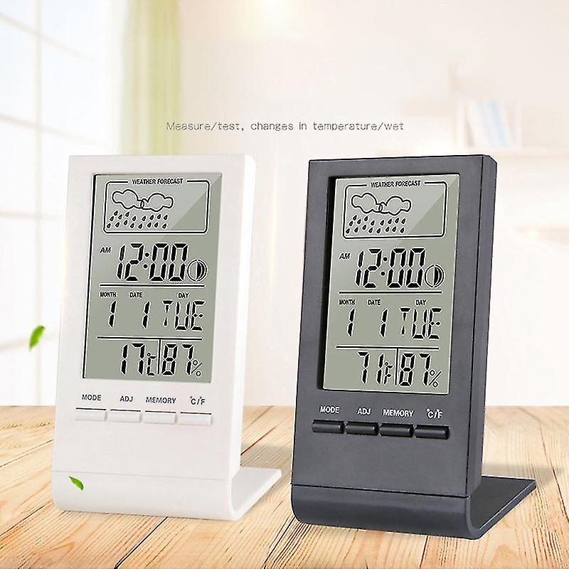 Indendørs / udendørs termometer Hygrometermåler indikator Vejrstation Automatisk elektronisk temperaturfugtighedsmonitor Ur