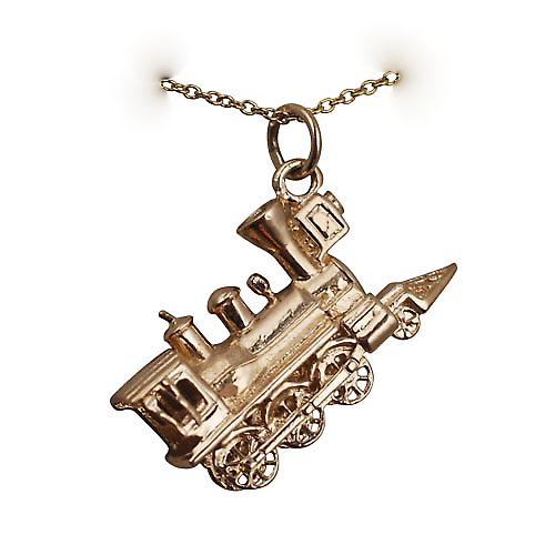 9ct Gold 16x27mm solid Steam Locomotive Pendant with a cable Chain 20 inches