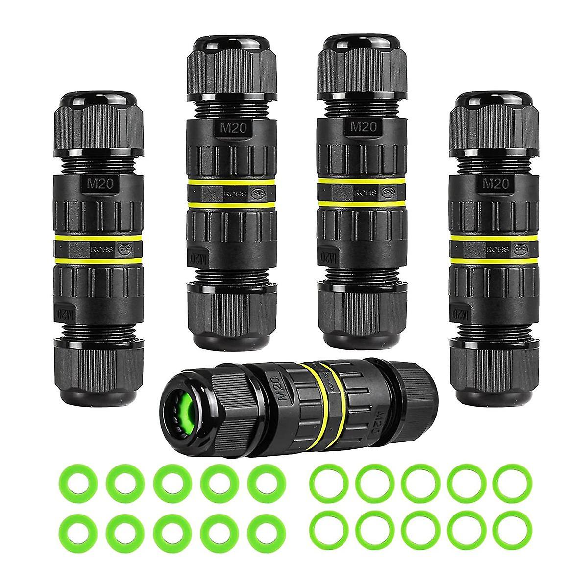 5Pc IP68 Waterproof 2 Way 3-Core Junction Box Electrical Cable Connector M20 Wire Range(5-12mm),for