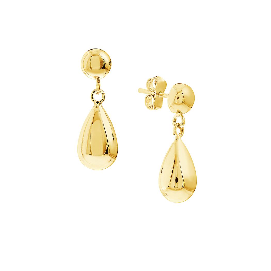 10k Solid Yellow Gold Half Bead Stud Earrings With Dangle Tear Drop-Stud Earring for Women